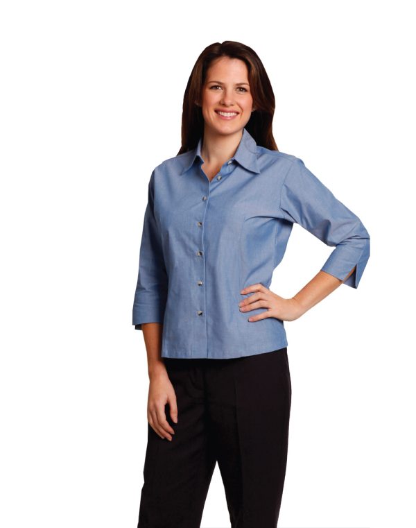 Ladies' wrinkle free chambray shirt 3/4 sleeve