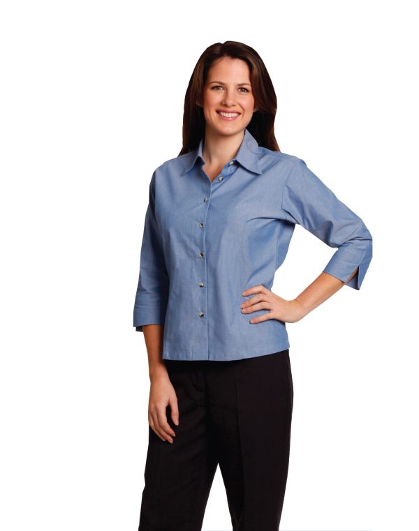 Ladies' wrinkle free chambray shirt 3/4 sleeve - Image 2