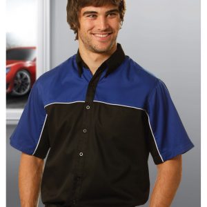 Men's tri-color poly/cotton twill shirt white piping