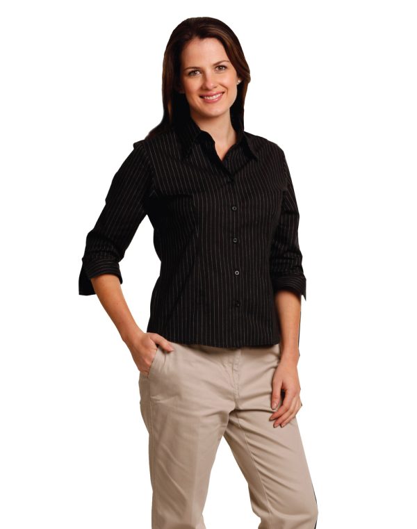 Ladies' 3/4 Sleeve Stretch Stripe Shirt