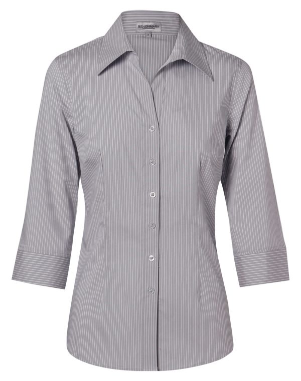 Women's Ticking Stripe 3/4 Sleeve Shirt - Image 3