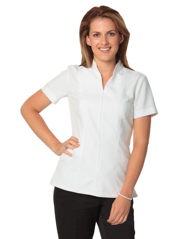 Women's Full Zip Front Short Sleeve Tunic - Image 2