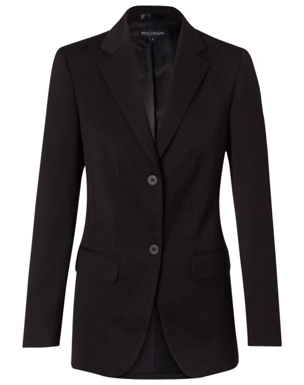 Women's Two Buttons Mid Length Jacket in Poly/Viscose Stretch - Image 3