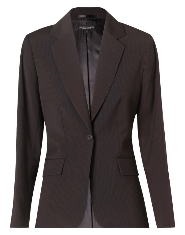 Women's One Button Cropped Jacket in Poly/Viscose Stretch Stripe - Image 3