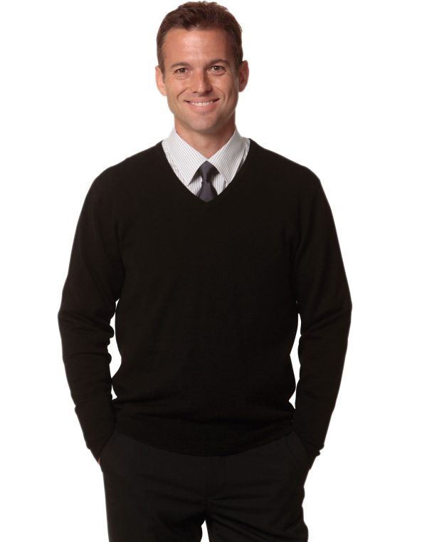 Men's 100% Merino Wool V Neck L/S Sweater - Image 2