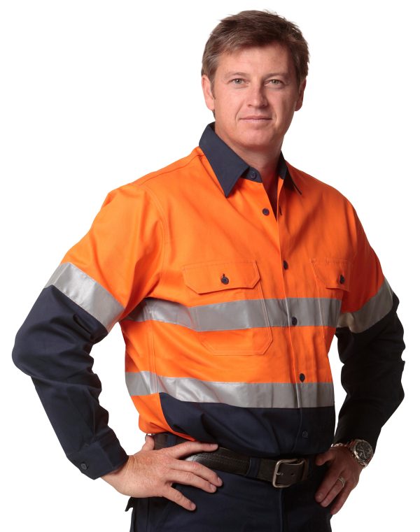 Men's Hi-Vis Cotton Twill  L/S Safety Shirt (3M tape) - Image 2