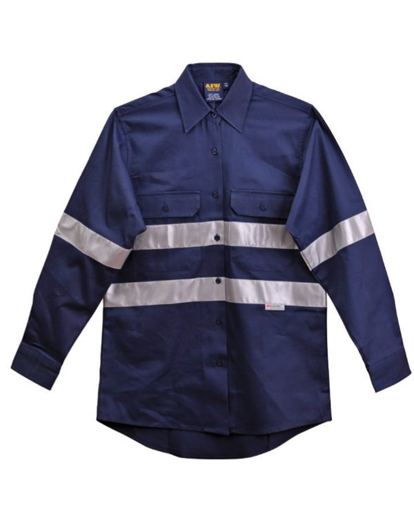 Ladies HiVis Cotton Drill Long Sleeves Work Shirt with 3M Reflective Taps - Image 3
